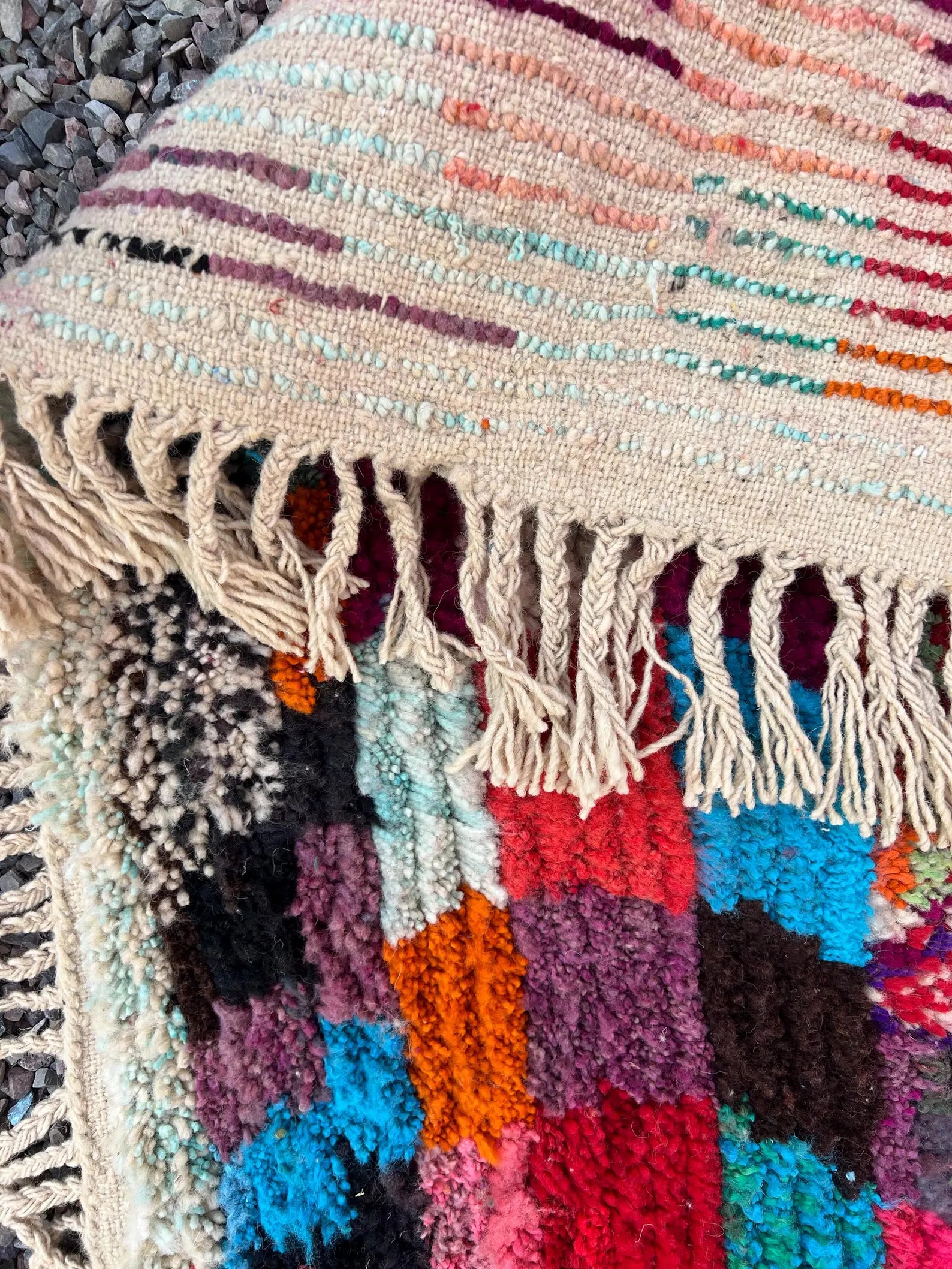 Alfombra Bereber Boucherouite "Mosaico de Historias" – Arte Textil Multicolor