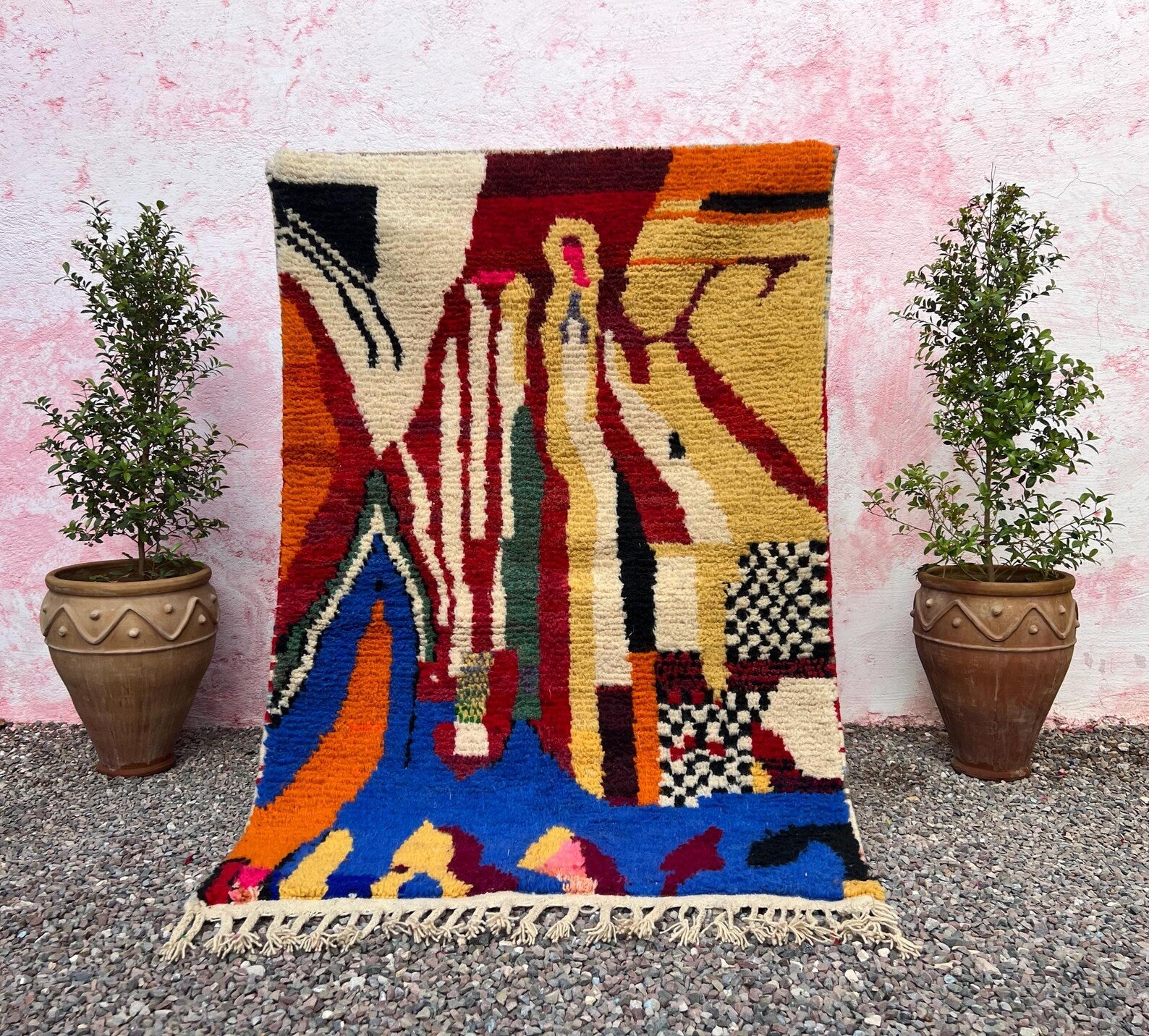 Alfombra Bereber Boucherouite "Paisaje Abstracto" – Obra Maestra de Expresión Cromática