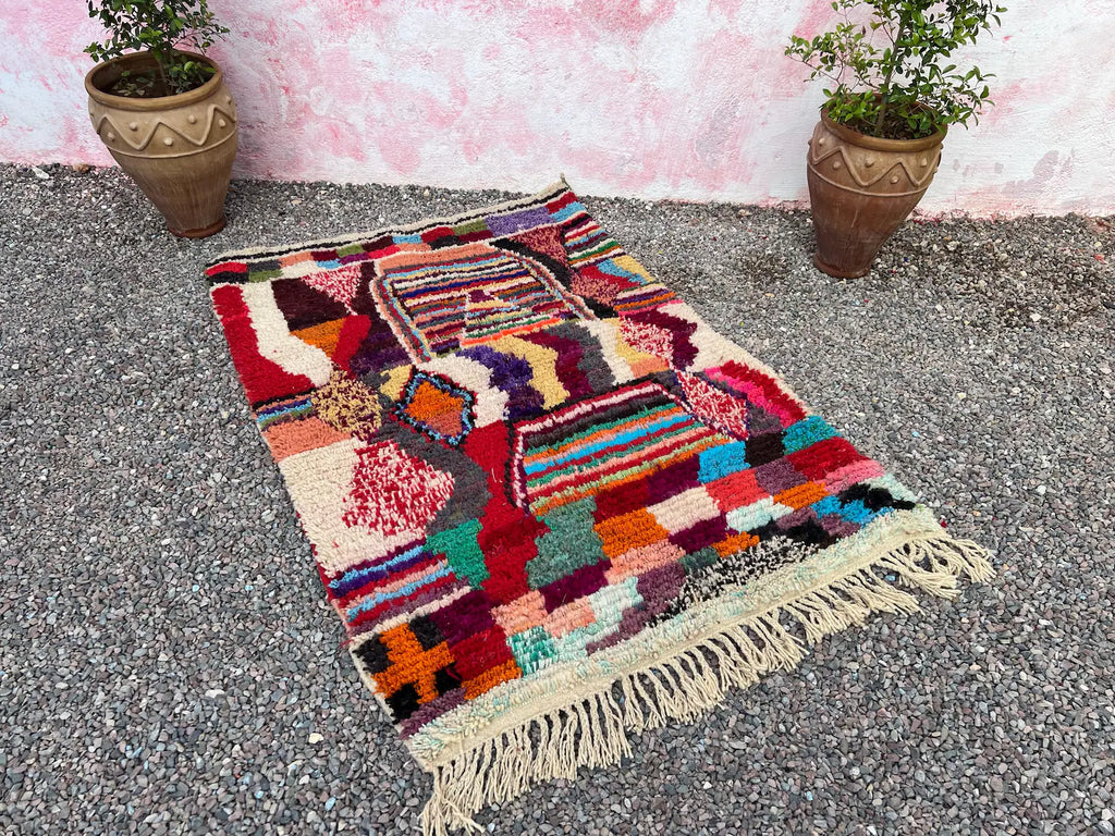 Alfombra Bereber Boucherouite "Mosaico de Historias" – Arte Textil Multicolor