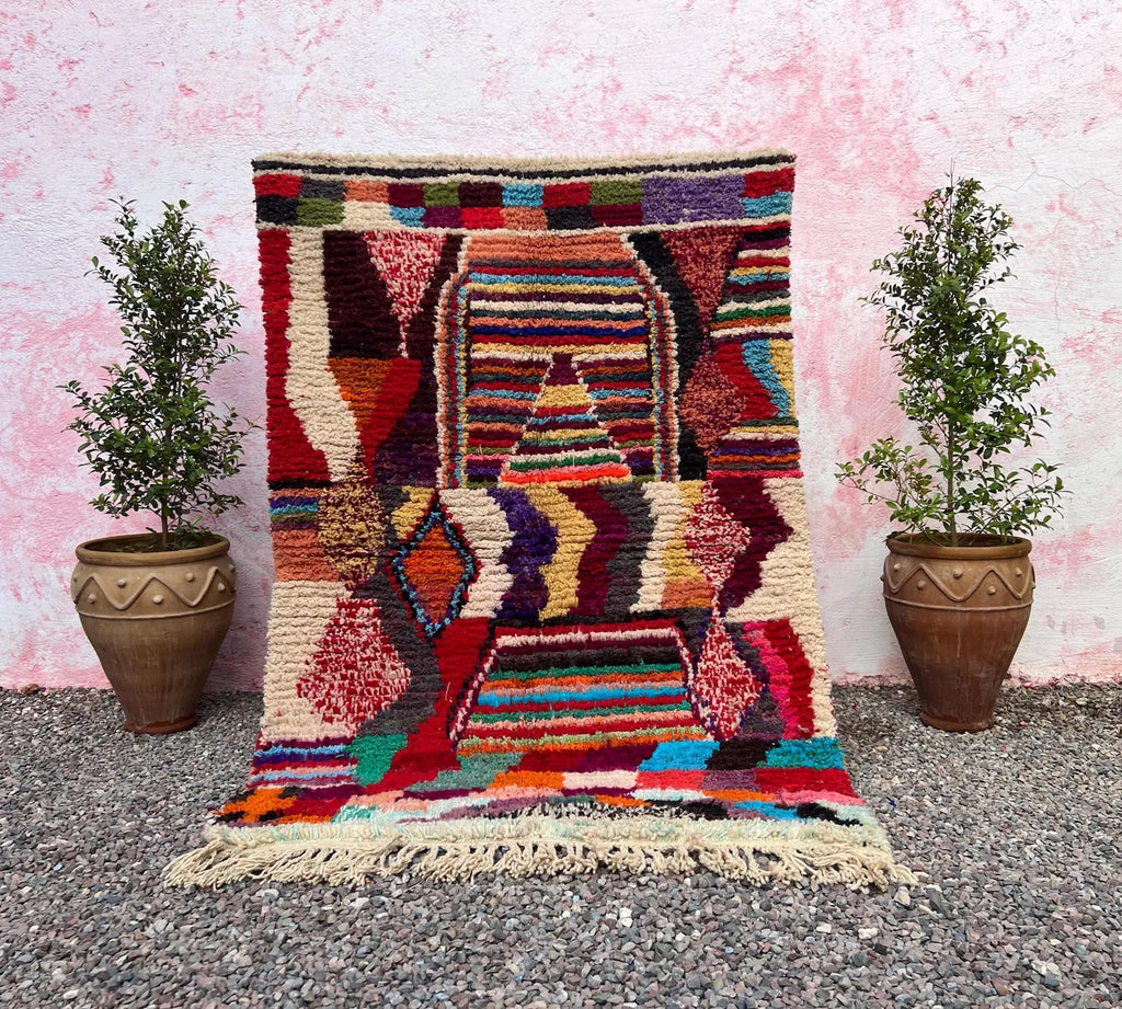 Alfombra Bereber Boucherouite "Mosaico de Historias" – Arte Textil Multicolor
