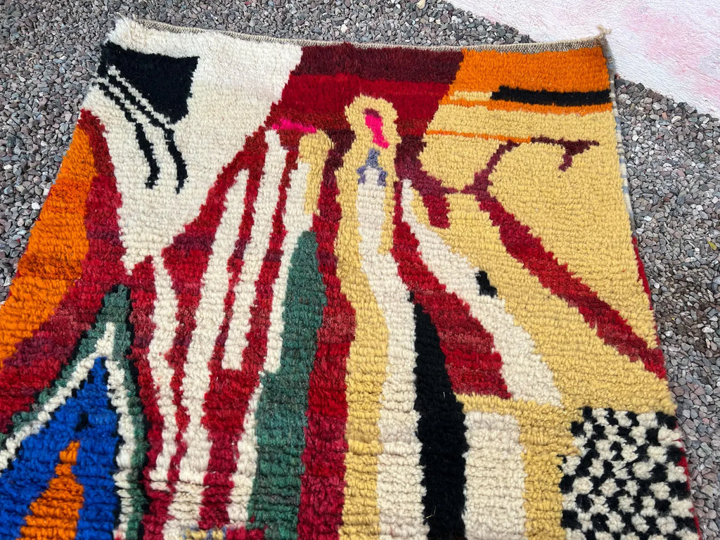 Alfombra Bereber Boucherouite "Paisaje Abstracto" – Obra Maestra de Expresión Cromática