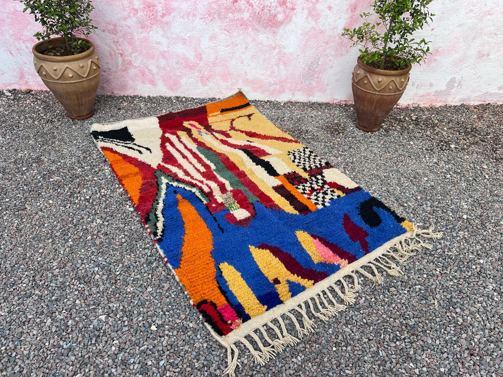 Alfombra Bereber Boucherouite "Paisaje Abstracto" – Obra Maestra de Expresión Cromática