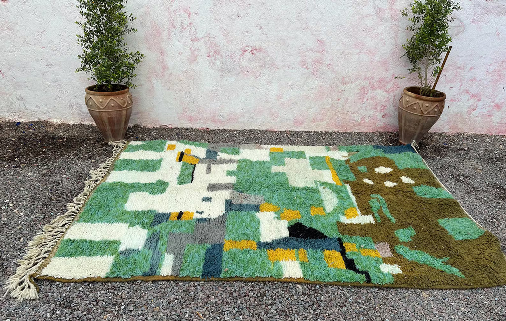 Alfombra Bereber "Primavéra de Marrakech" – Naranja Vibrante con Detalles en Azul Añil