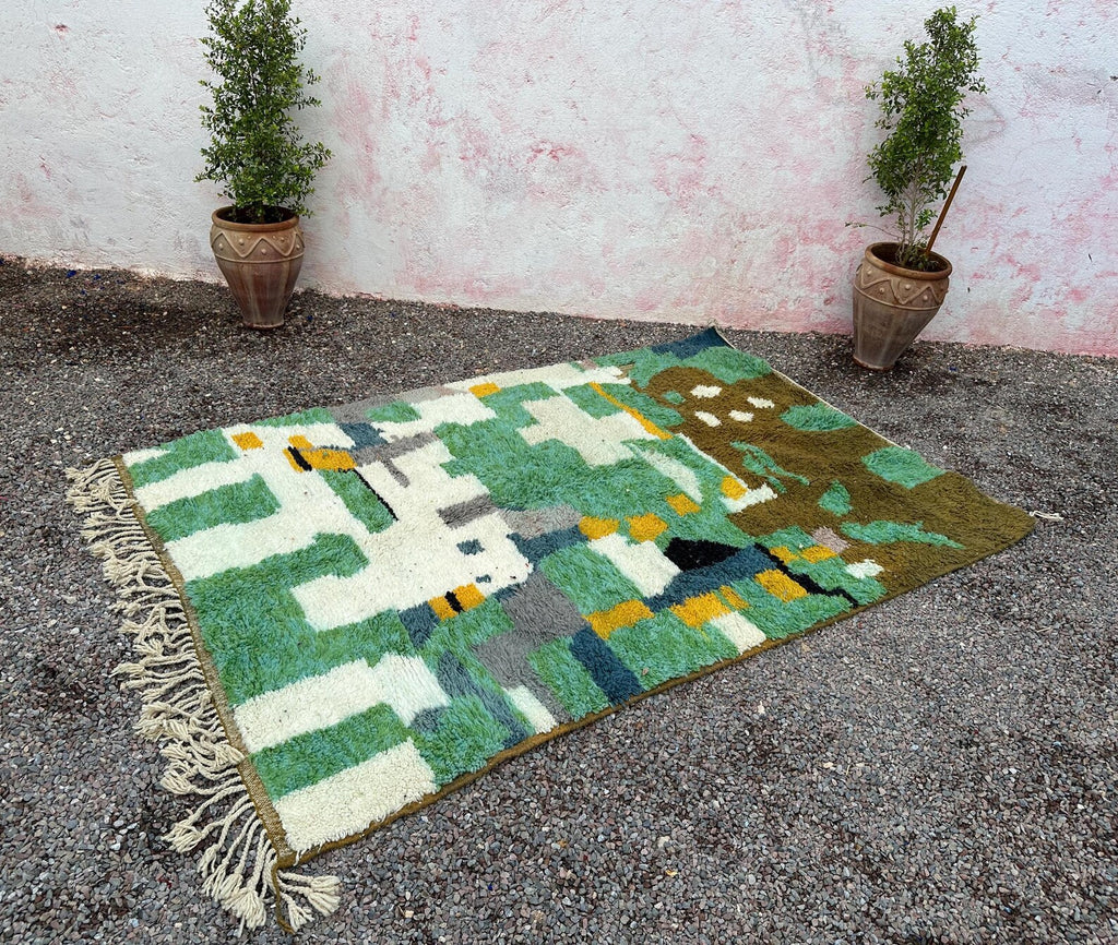 Alfombra Bereber "Primavéra de Marrakech" – Naranja Vibrante con Detalles en Azul Añil